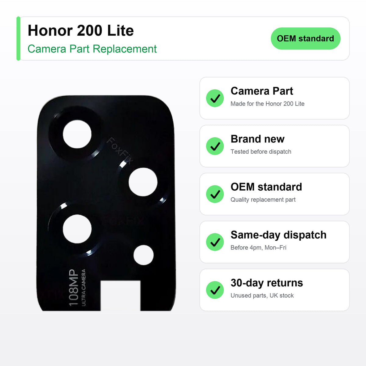 Honor 200 Lite camera lens key facts: brand new, tested, same-day UK dispatch