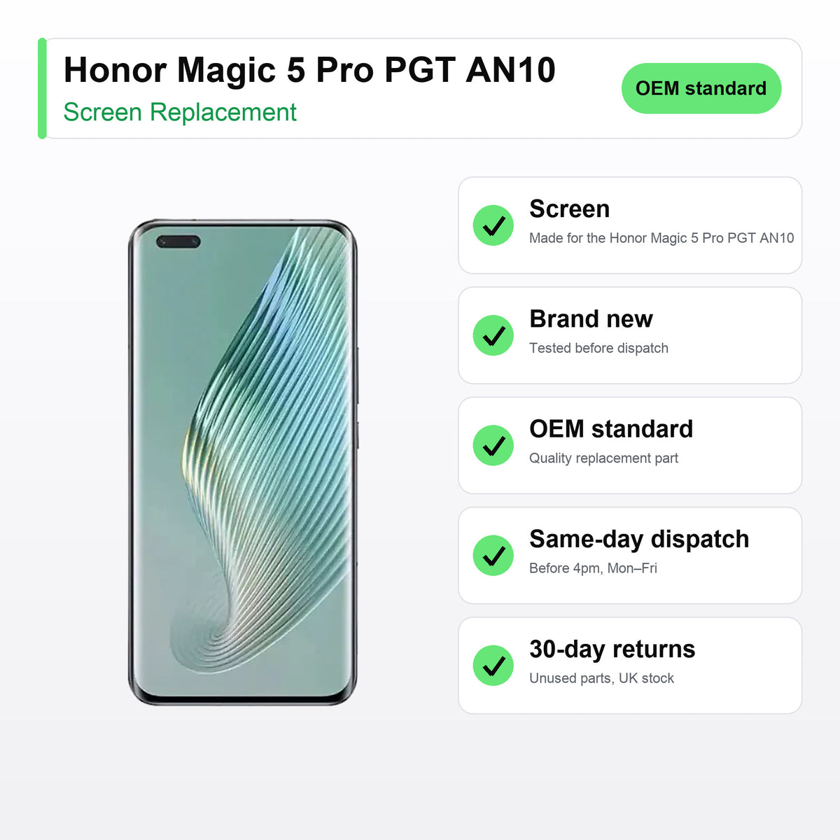 Honor Magic 5 Pro PGT AN10 screen key facts: brand new, tested, same-day UK dispatch