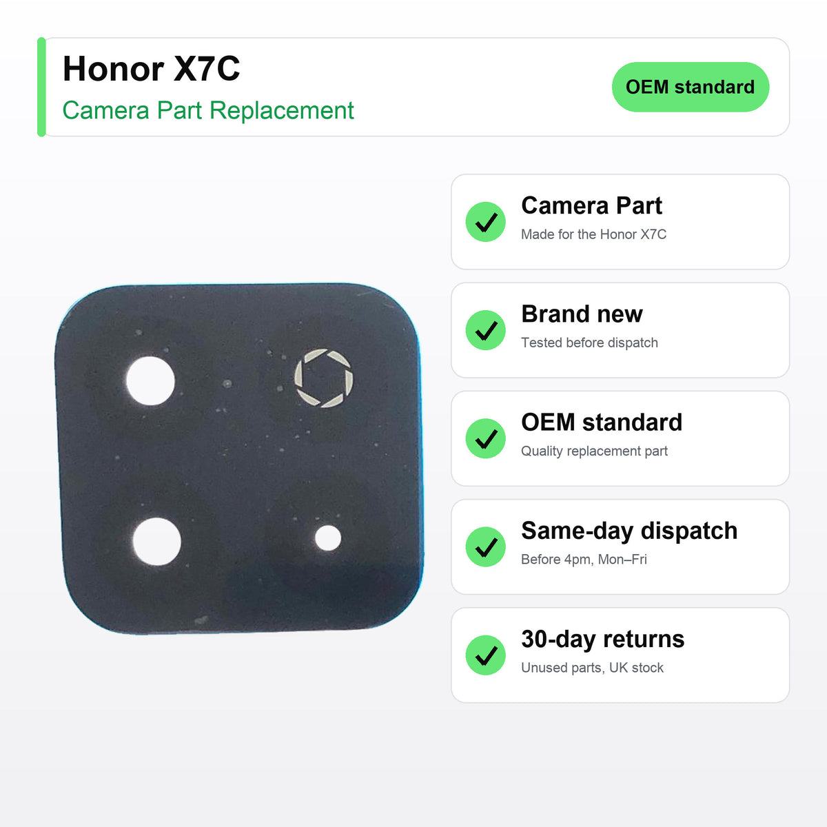 Honor X7C camera lens key facts: brand new, tested, same-day UK dispatch