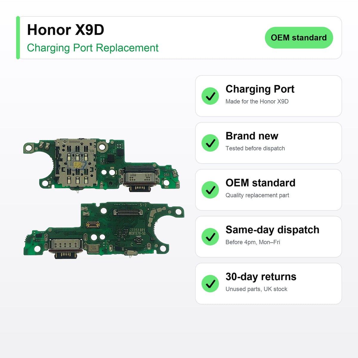 Honor X9D charging port key facts: brand new, tested, same-day UK dispatch