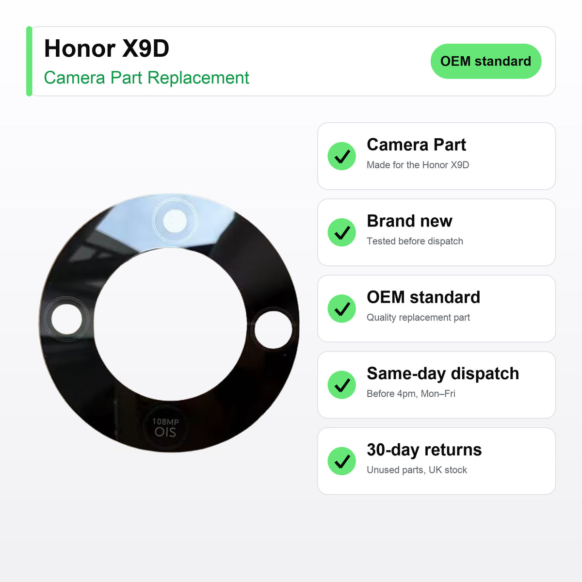 Honor X9D camera lens key facts: brand new, tested, same-day UK dispatch