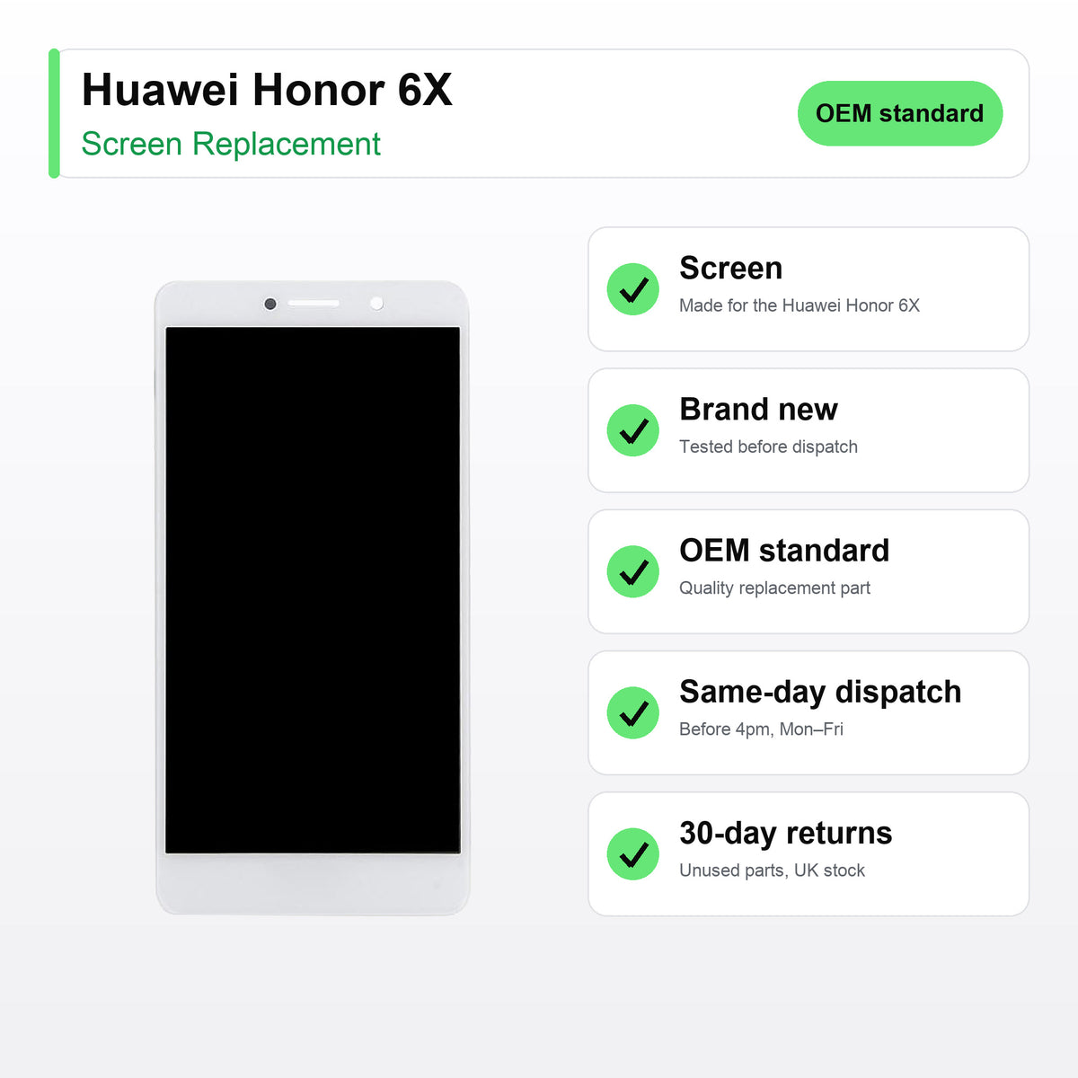 Huawei Honor 6X screen key facts: brand new, tested, same-day UK dispatch