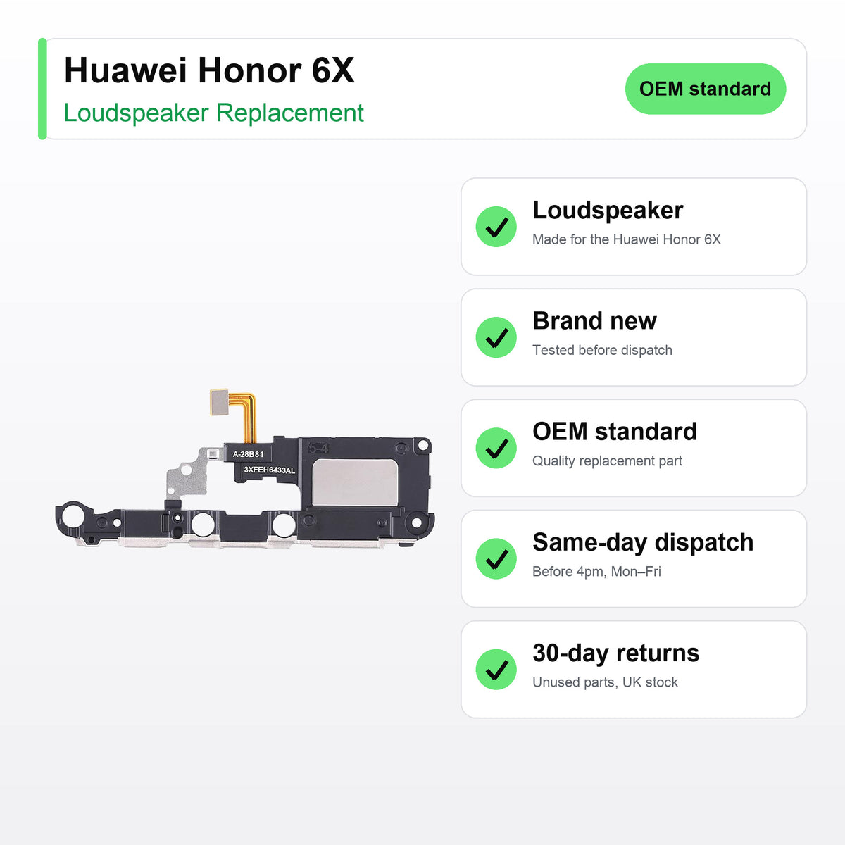Huawei Honor 6X loudspeaker key facts: brand new, tested, same-day UK dispatch