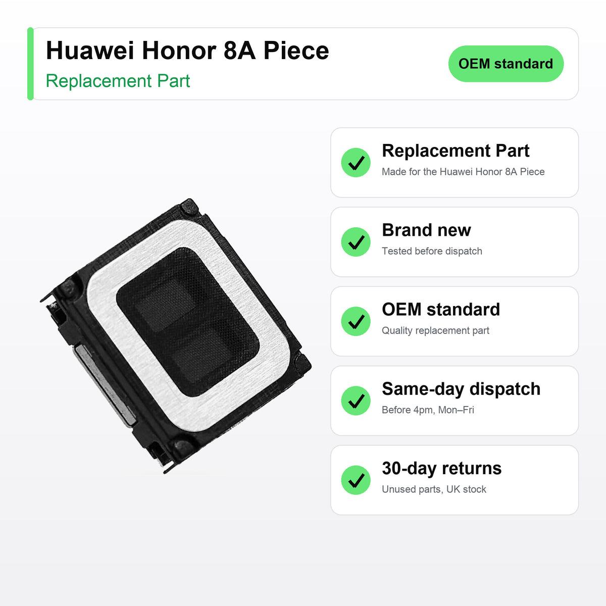 Huawei Honor 8A Piece part key facts: brand new, tested, same-day UK dispatch
