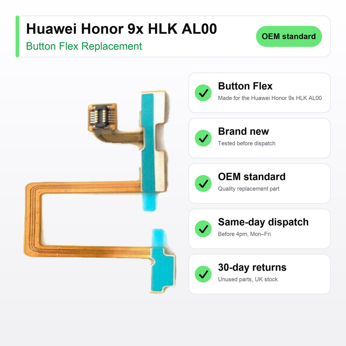 Huawei Honor 9x HLK AL00 button flex key facts: brand new, tested, same-day UK dispatch
