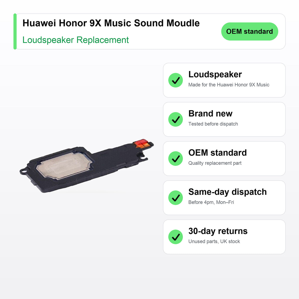 Huawei Honor 9X Music Sound Moudle loudspeaker key facts: brand new, tested, same-day UK dispatch