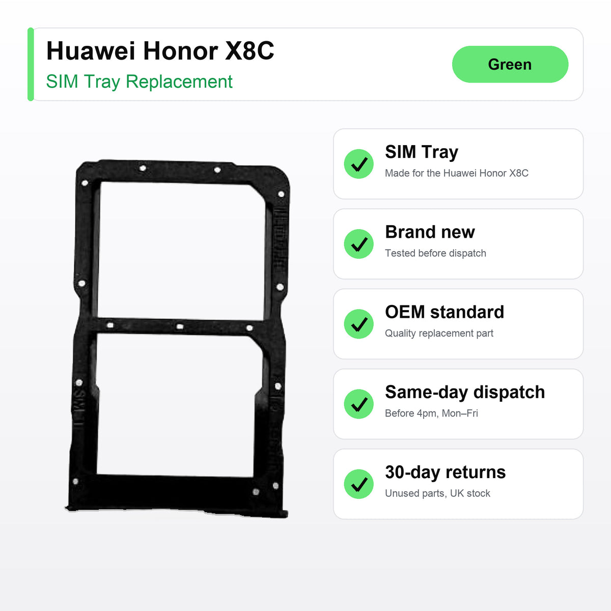 Huawei Honor X8C SIM tray key facts: brand new, tested, same-day UK dispatch
