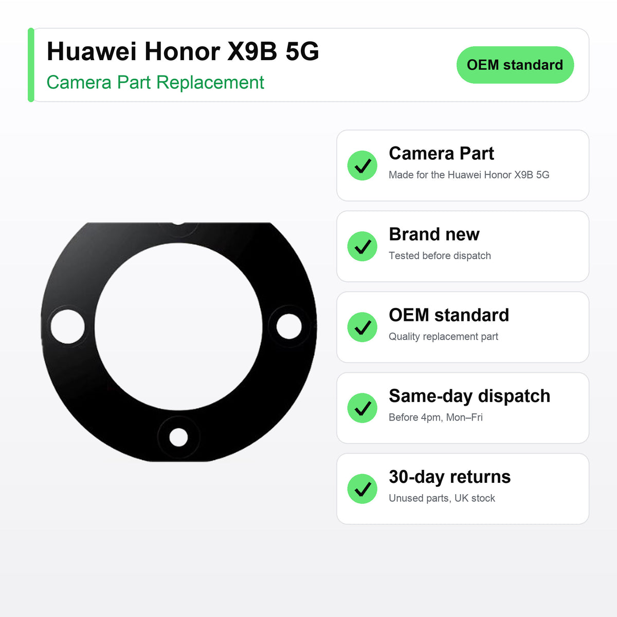 Huawei Honor X9B 5G camera lens key facts: brand new, tested, same-day UK dispatch