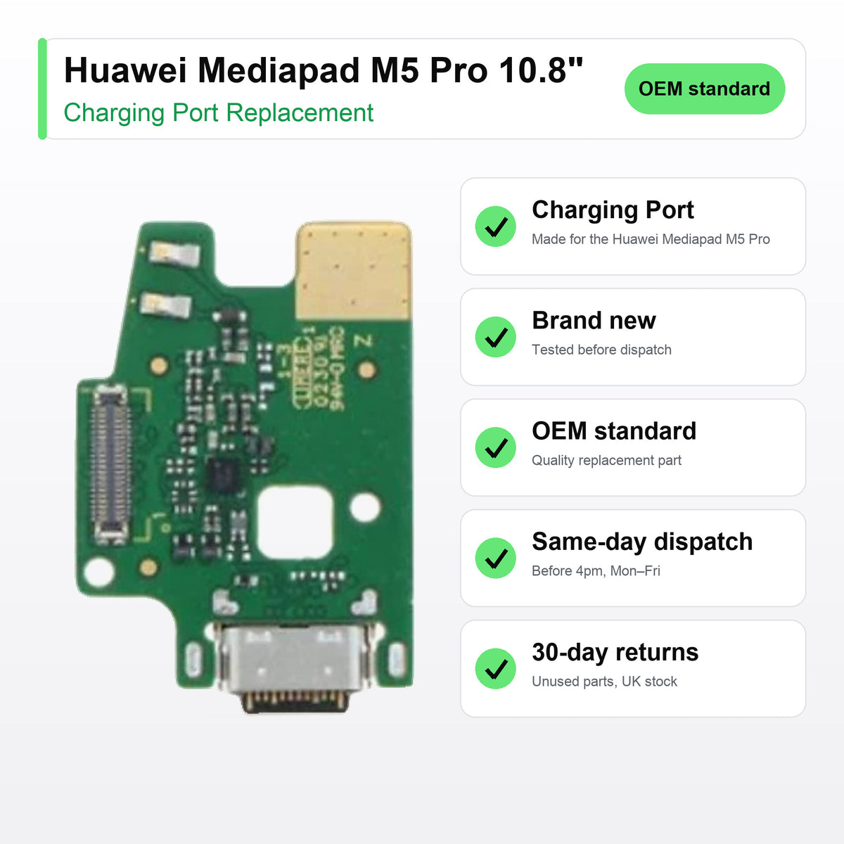 Huawei Mediapad M5 Pro 10.8" charging port key facts: brand new, tested, same-day UK dispatch
