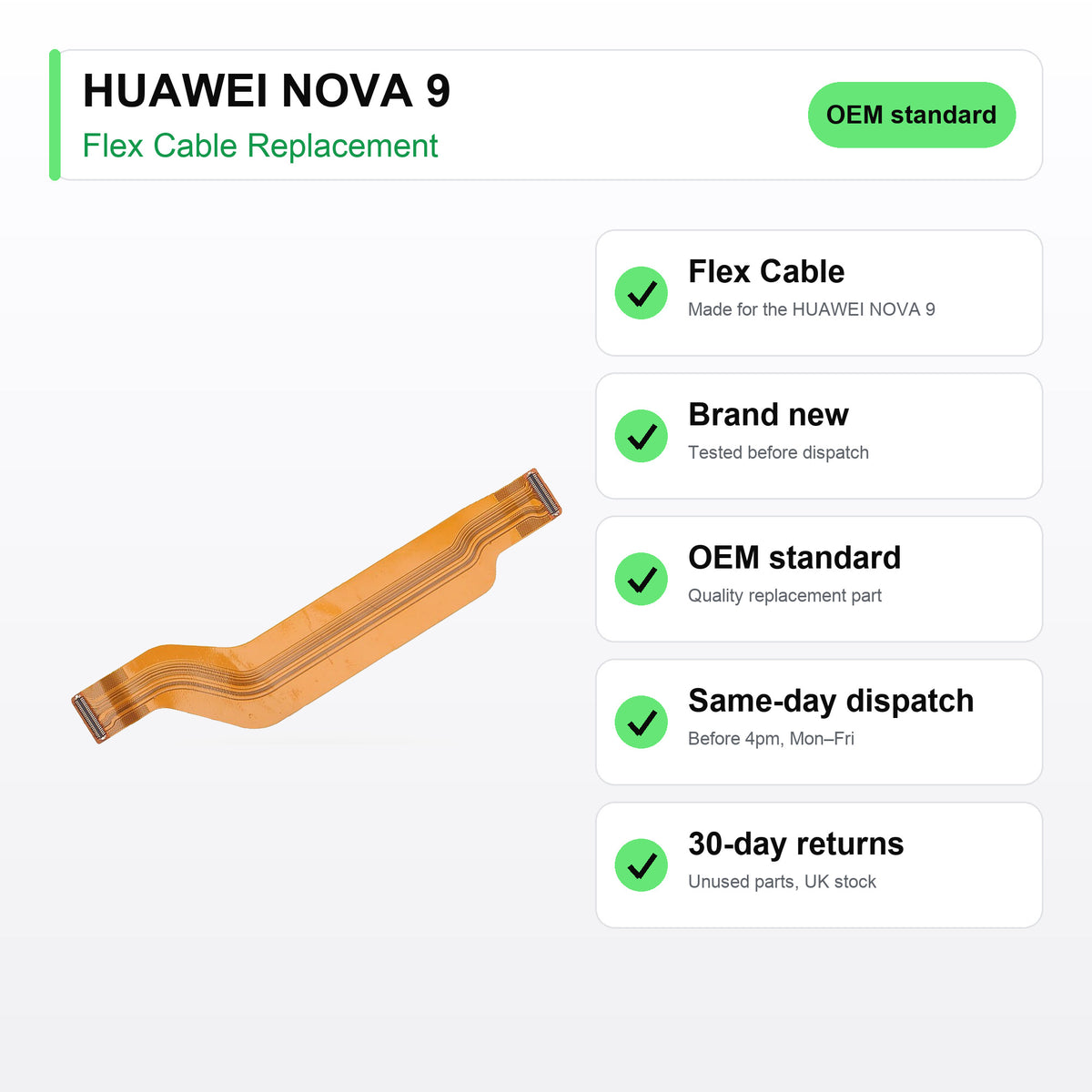 HUAWEI NOVA 9 flex cable key facts: brand new, tested, same-day UK dispatch