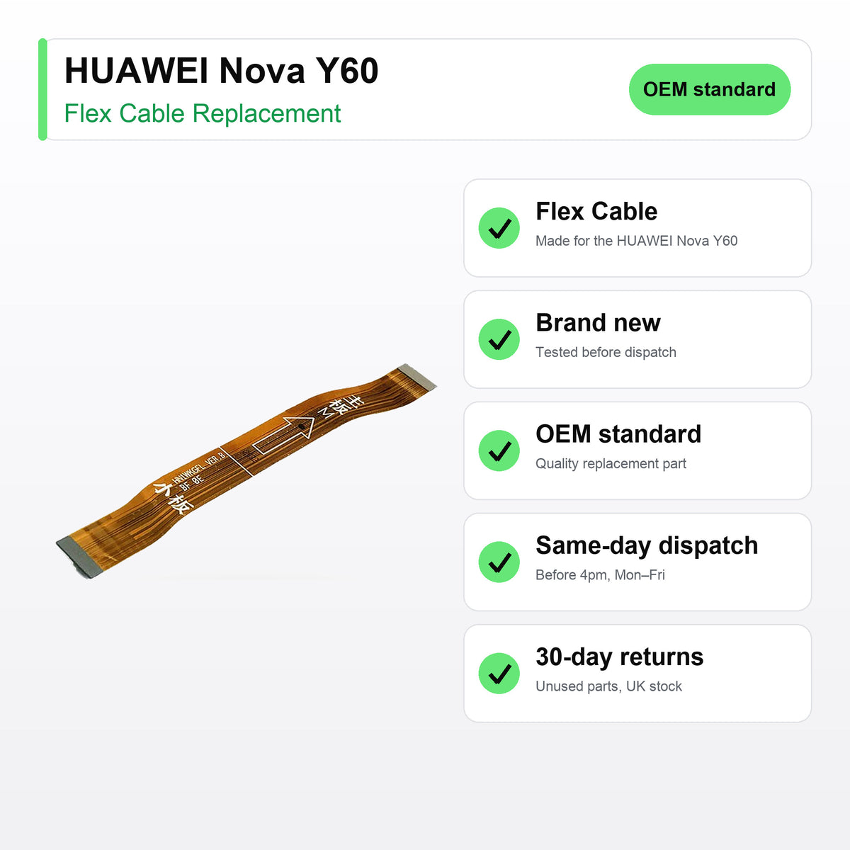 HUAWEI Nova Y60 flex cable key facts: brand new, tested, same-day UK dispatch
