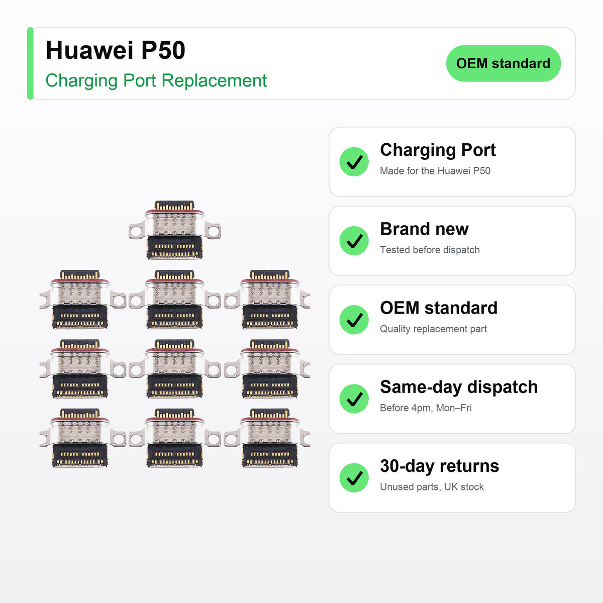Huawei P50 charging port key facts: brand new, tested, same-day UK dispatch
