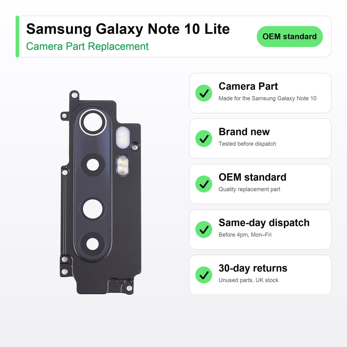 Samsung Galaxy Note 10 Lite Rear Camera Lens Glass Replacement key facts