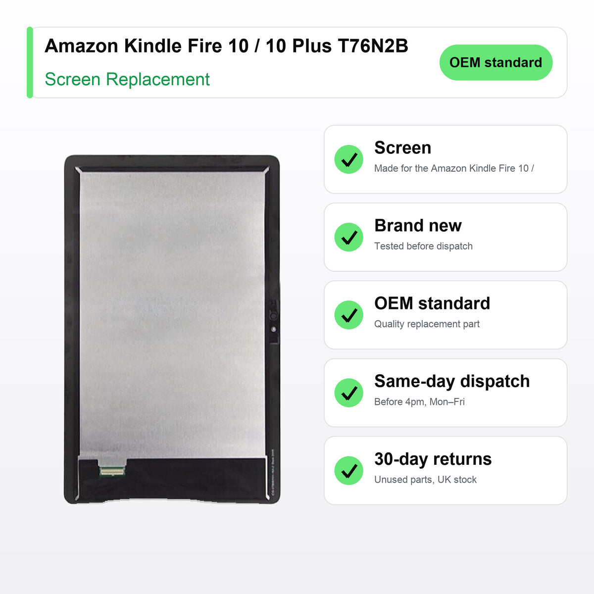 Amazon Kindle Fire 10 / 10 Plus T76N2B T76N2P LCD Screen and Touch Digitiser Assembly Replacement key facts