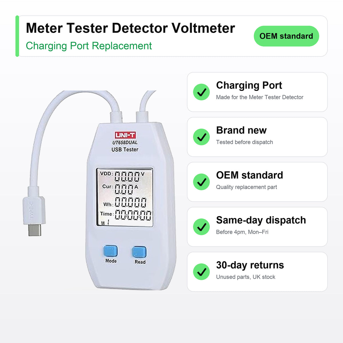 Meter Tester Detector Voltmeter Ammeter Digital Capacity Charging Port Replacement key facts