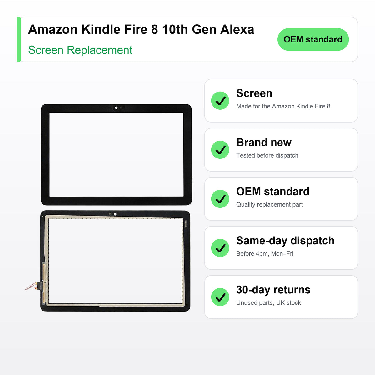 Amazon Kindle Fire 8 10th Gen Alexa K72LL4 K72LL3 LCD Screen and Touch Digitiser Assembly Replacemen key facts