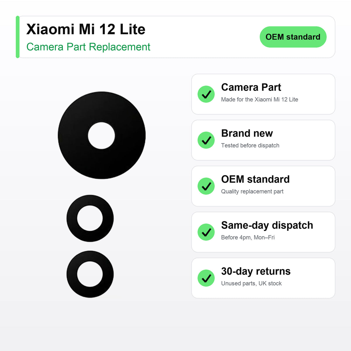 Xiaomi Mi 12 Lite Rear Camera Lens Glass Replacement key facts