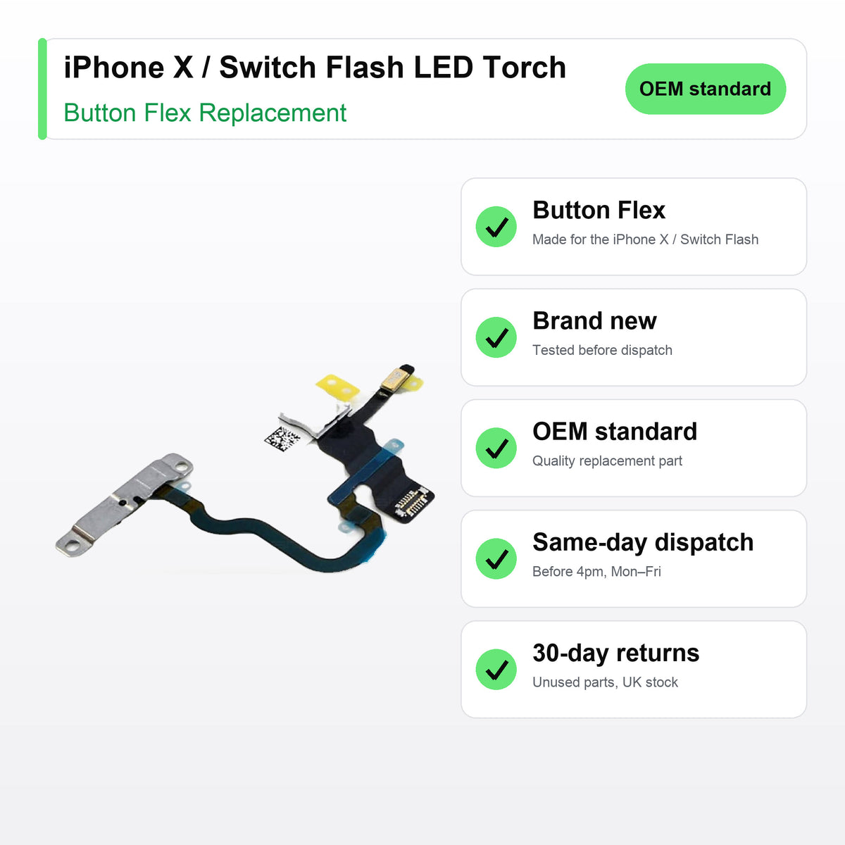 iPhone X / Switch Flash LED Torch Power Button Flex Cable Replacement key facts