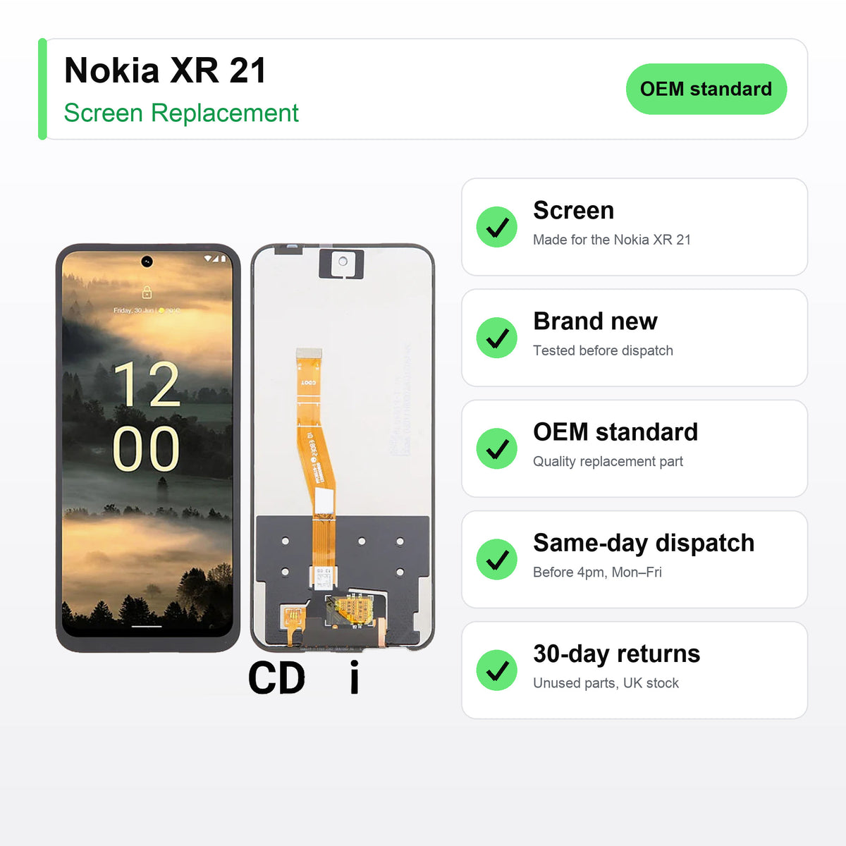 Nokia XR 21 LCD Screen and Touch Digitiser Assembly Replacement key facts