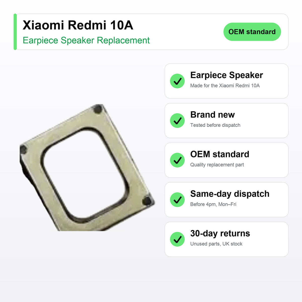 Xiaomi Redmi 10A Earpiece Speaker Replacement key facts