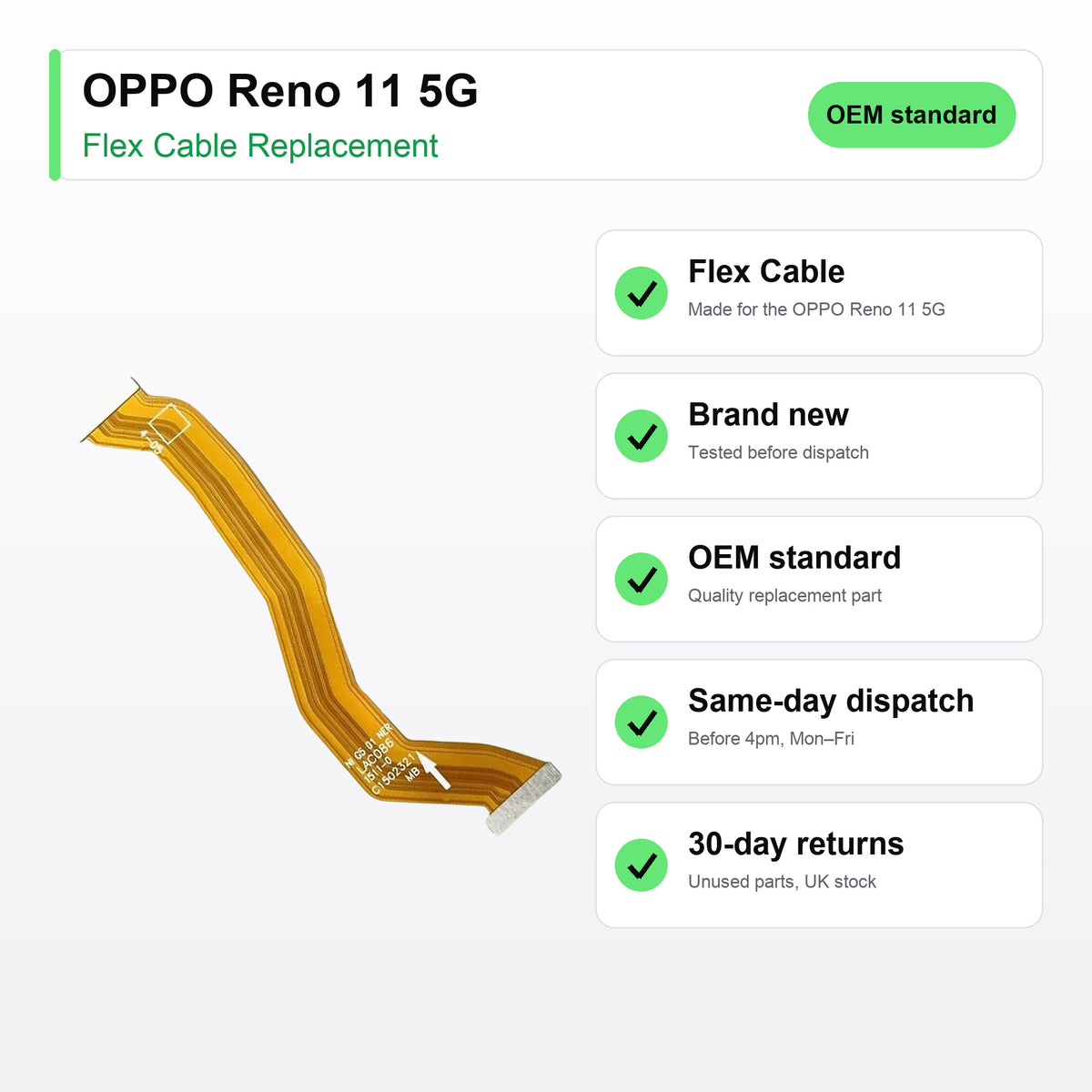 OPPO Reno 11 5G Main Mother Board LCD Flex Cable Replacement key facts