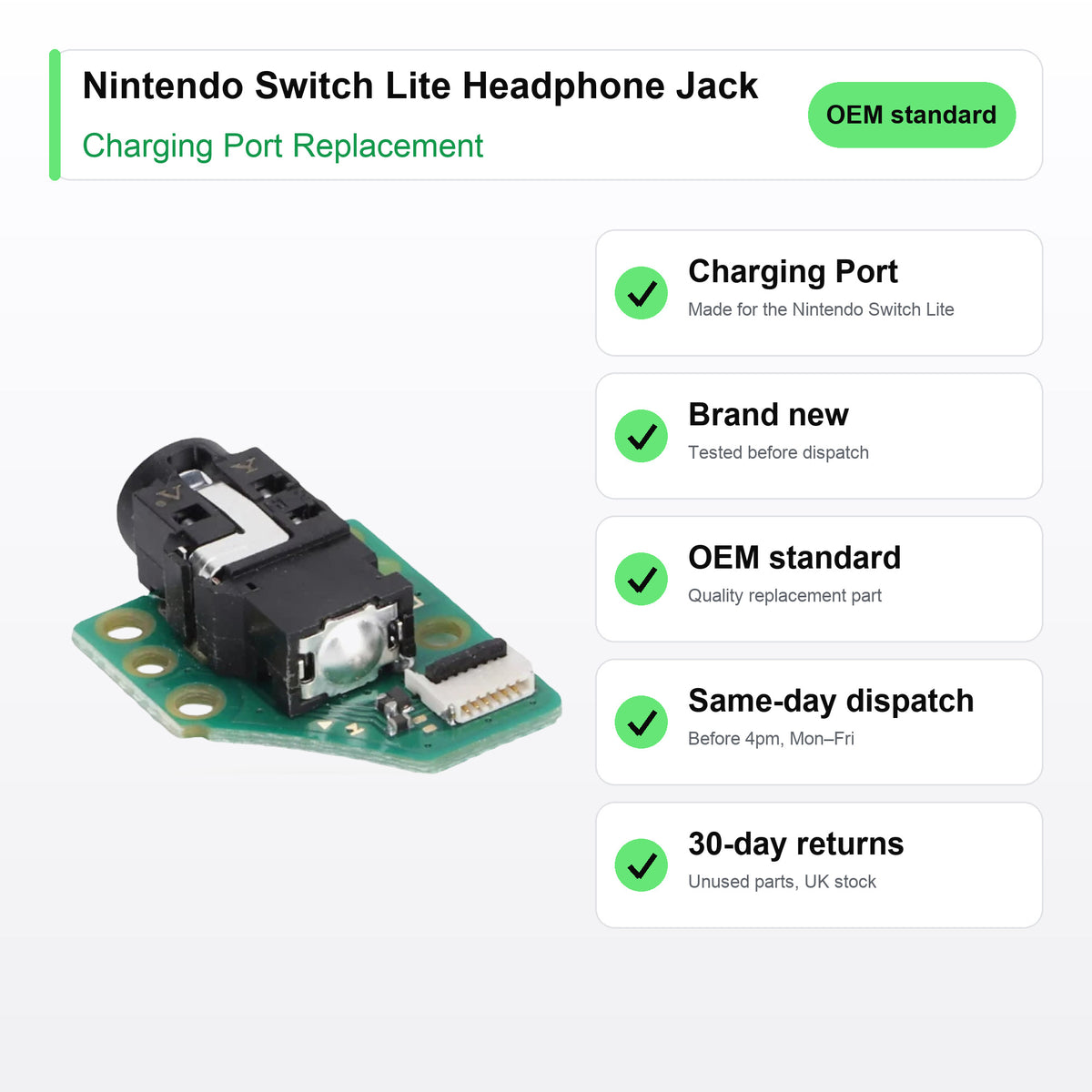 Nintendo Switch Lite Headphone Jack Charging Port and Headphone Jack Flex Replacement key facts