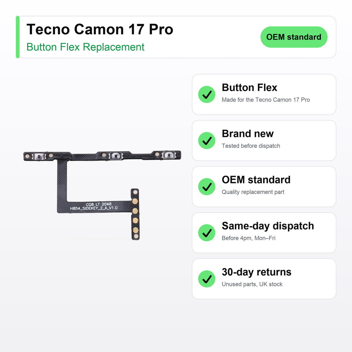 Tecno Camon 17 Pro Power and Volume Button Flex Cable Replacement key facts