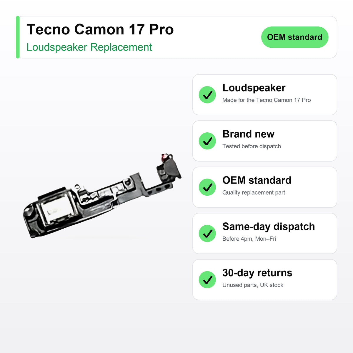 Tecno Camon 17 Pro Loudspeaker Ringer Buzzer Replacement key facts