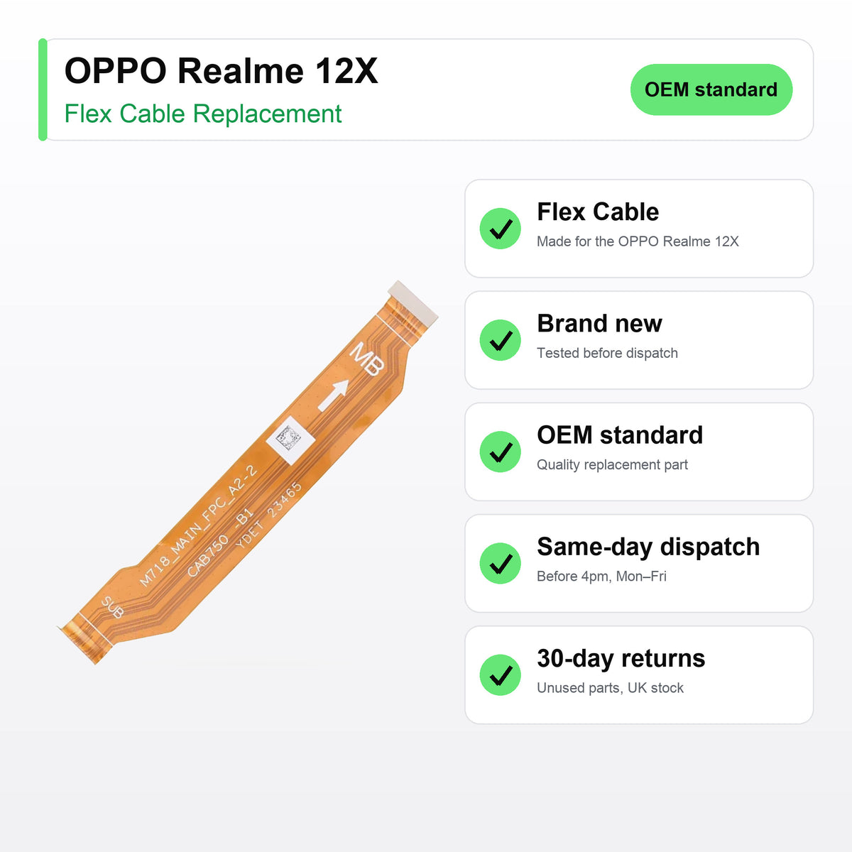 OPPO Realme 12X Main Board LCD Display Flex Cable Replacement key facts