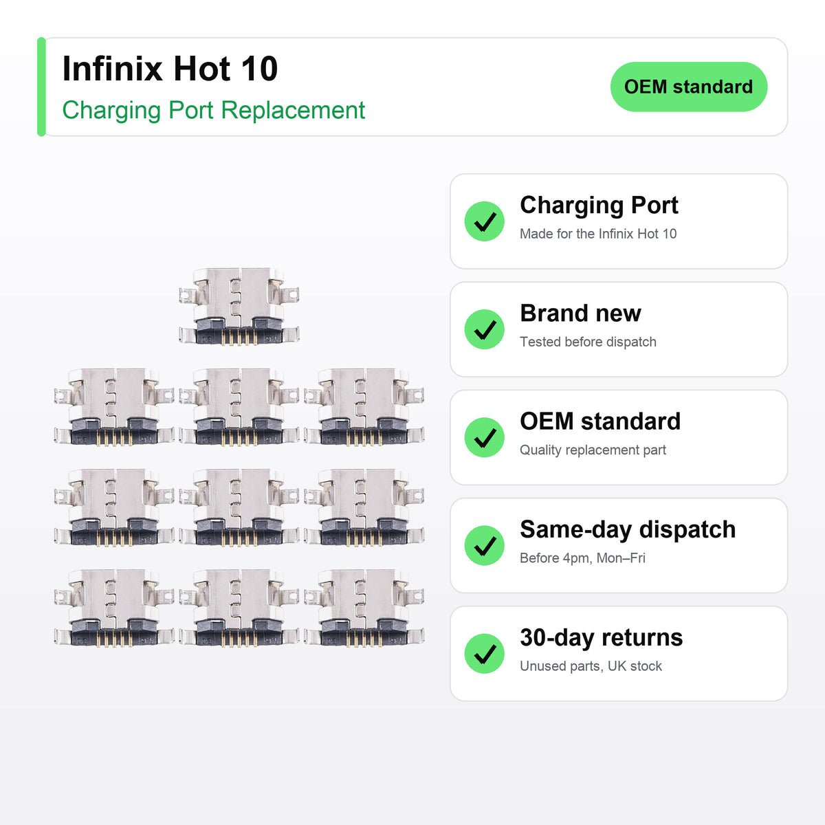 Infinix Hot 10 charging port key facts: brand new, tested, same-day UK dispatch