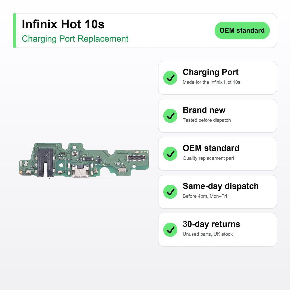 Infinix Hot 10s charging port key facts: brand new, tested, same-day UK dispatch