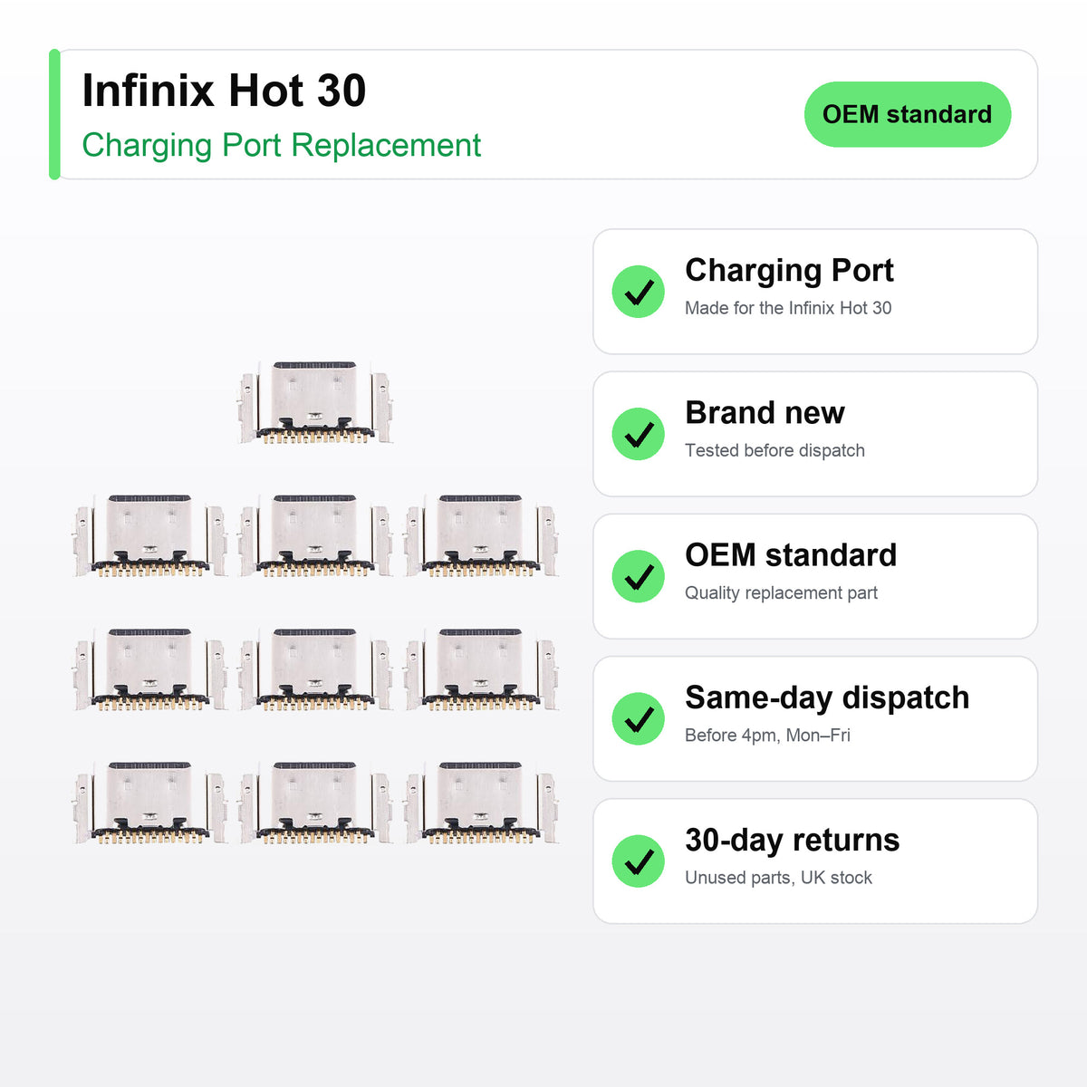Infinix Hot 30 charging port key facts: brand new, tested, same-day UK dispatch