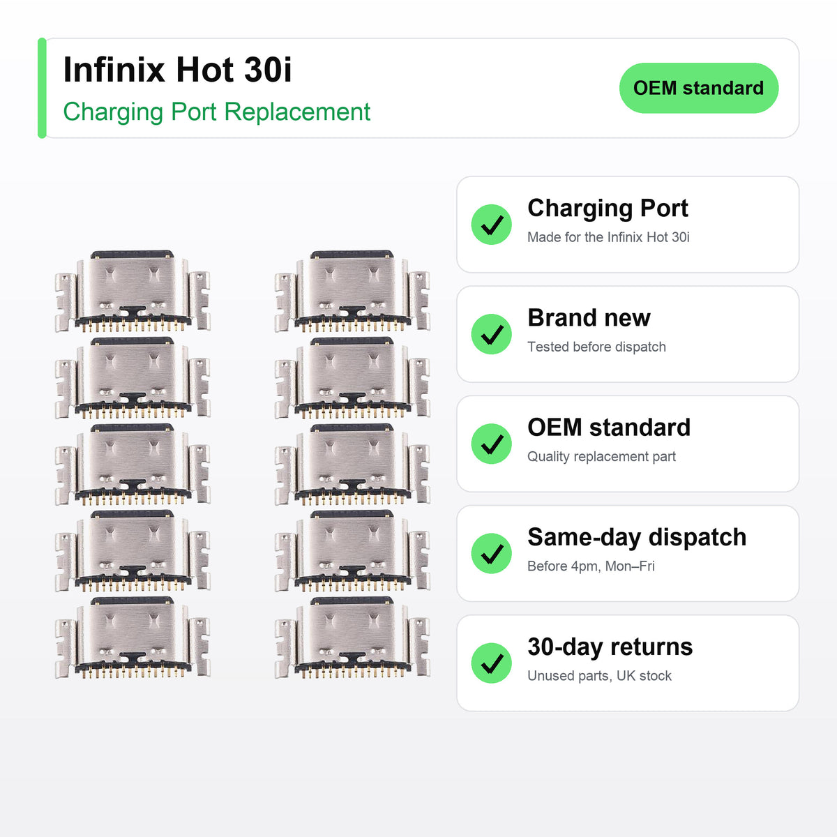 Infinix Hot 30i charging port key facts: brand new, tested, same-day UK dispatch