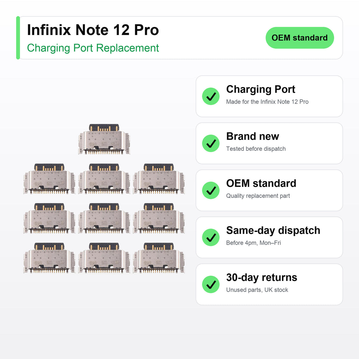 Infinix Note 12 Pro charging port key facts: brand new, tested, same-day UK dispatch