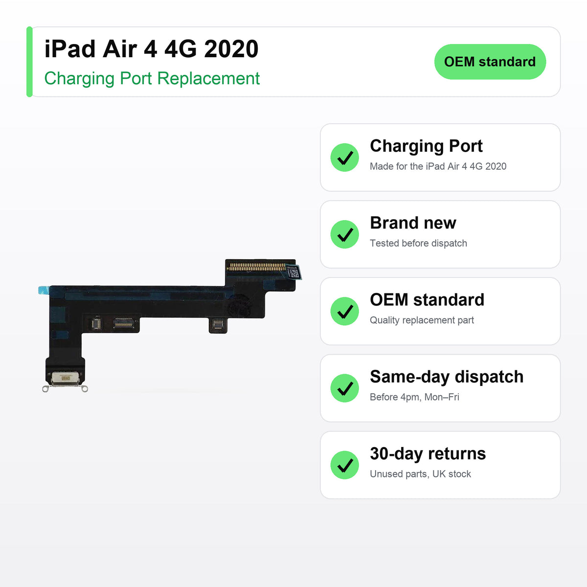 iPad Air 4 4G 2020 charging port key facts: brand new, tested, same-day UK dispatch