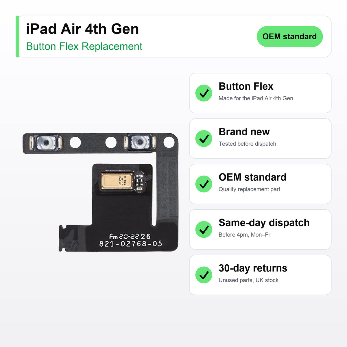 iPad Air 4th Gen button flex key facts: brand new, tested, same-day UK dispatch