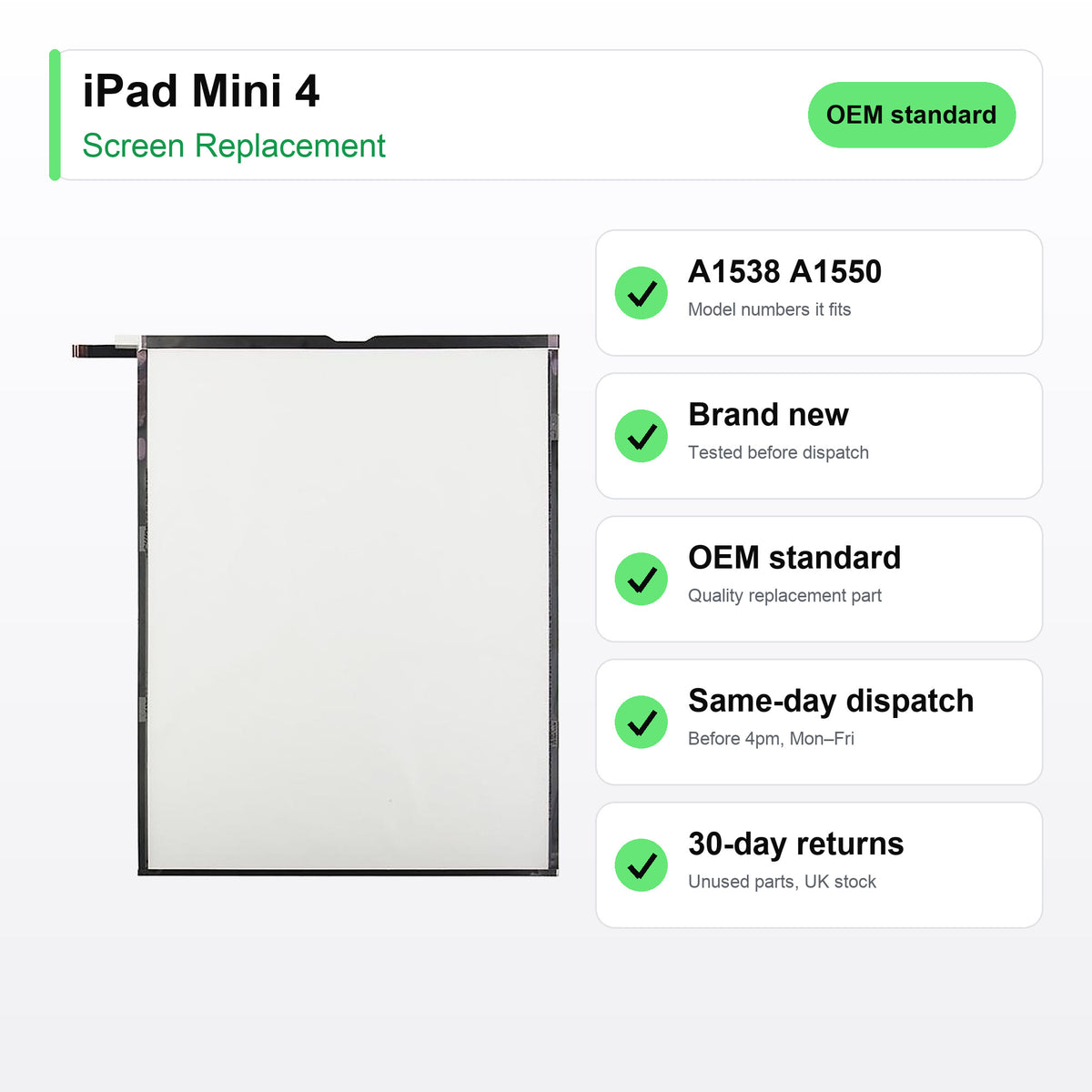 iPad Mini 4 screen key facts: brand new, tested, same-day UK dispatch