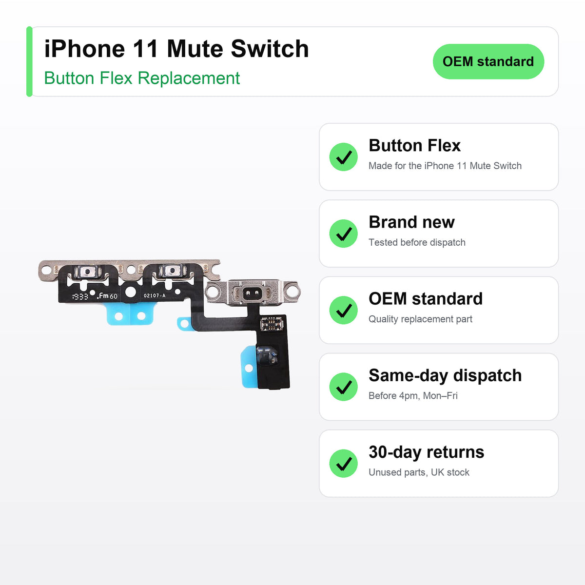 iPhone 11 Mute Switch button flex key facts: brand new, tested, same-day UK dispatch