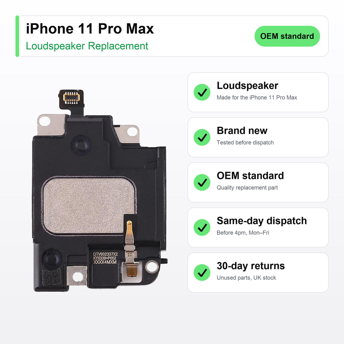 iPhone 11 Pro Max loudspeaker key facts: brand new, tested, same-day UK dispatch