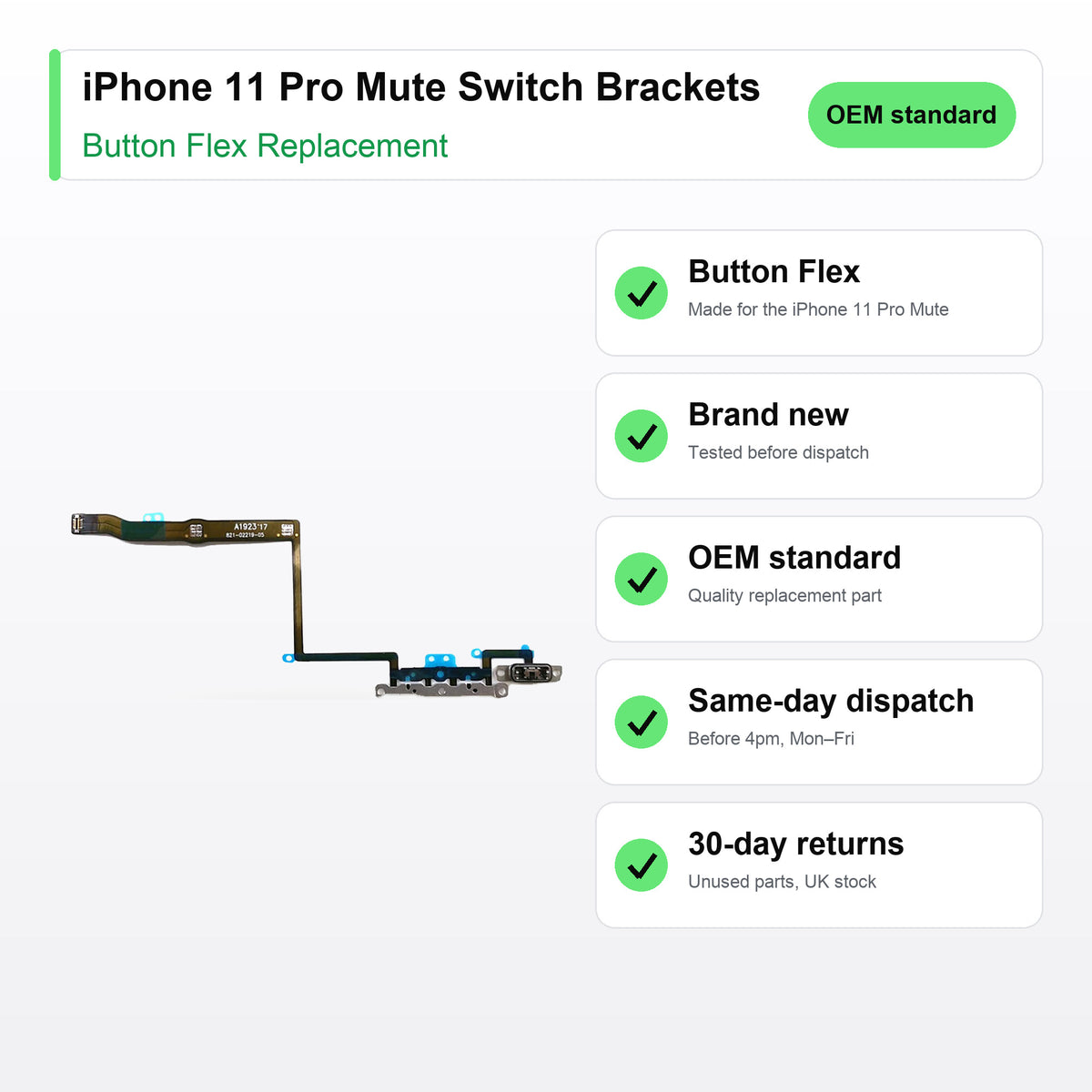 iPhone 11 Pro Mute Switch Brackets button flex key facts: brand new, tested, same-day UK dispatch