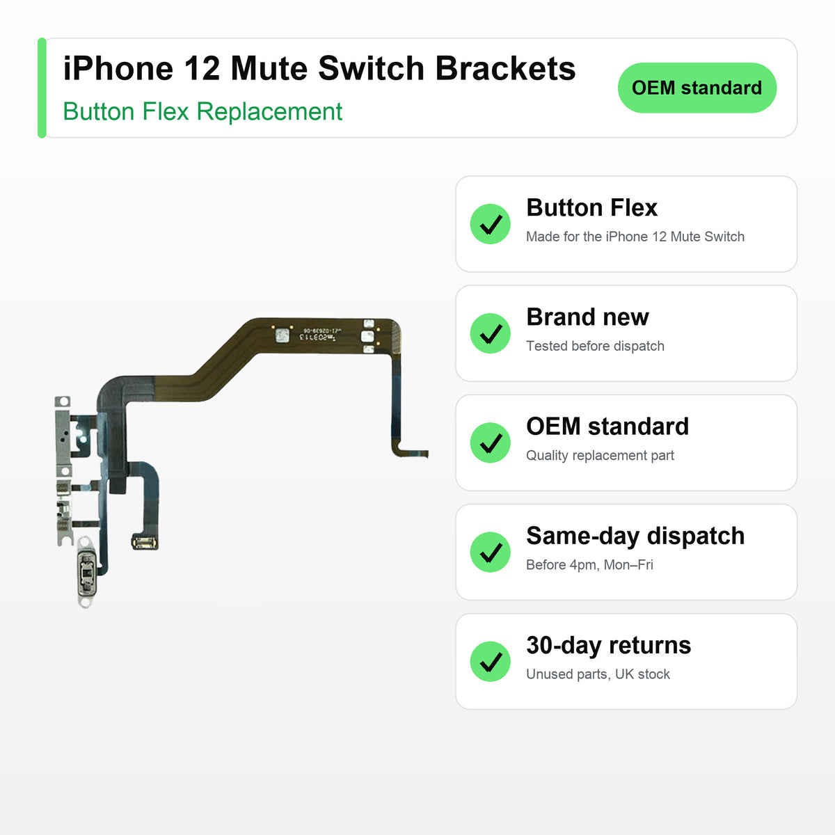 iPhone 12 Mute Switch Brackets button flex key facts: brand new, tested, same-day UK dispatch