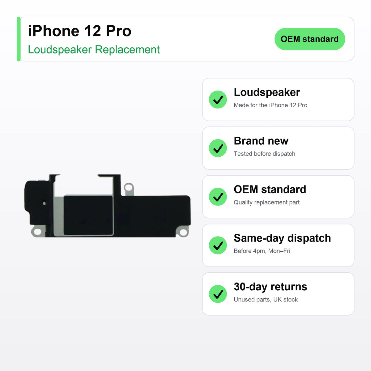 iPhone 12 Pro loudspeaker key facts: brand new, tested, same-day UK dispatch