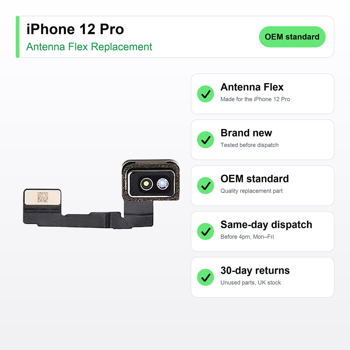 iPhone 12 Pro antenna flex key facts: brand new, tested, same-day UK dispatch