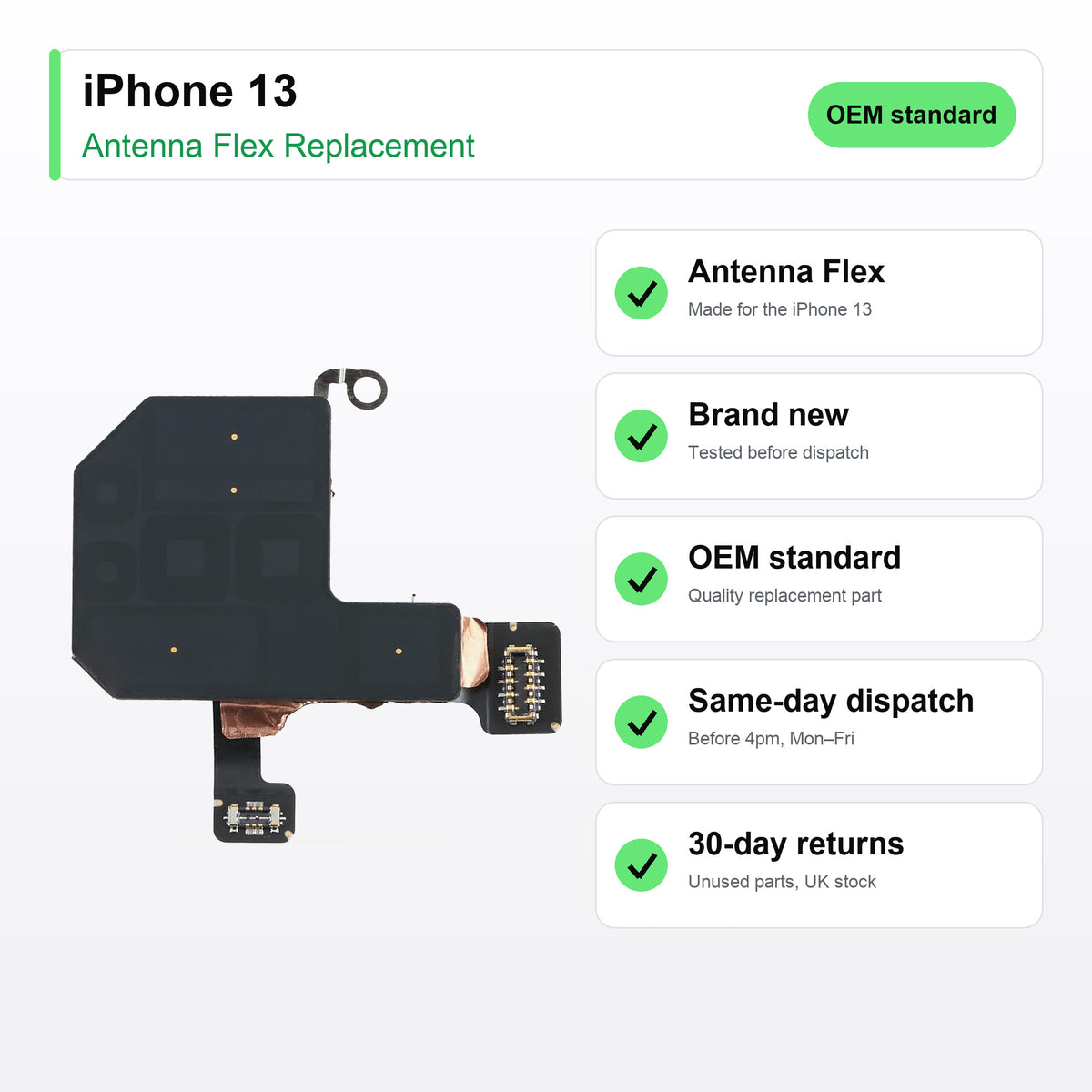 iPhone 13 antenna flex key facts: brand new, tested, same-day UK dispatch