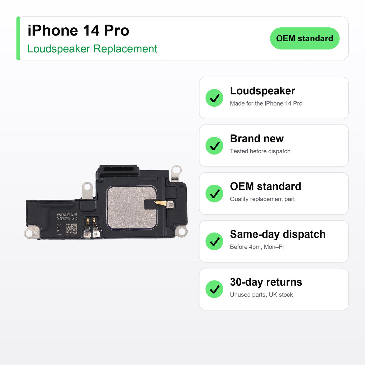 iPhone 14 Pro loudspeaker key facts: brand new, tested, same-day UK dispatch