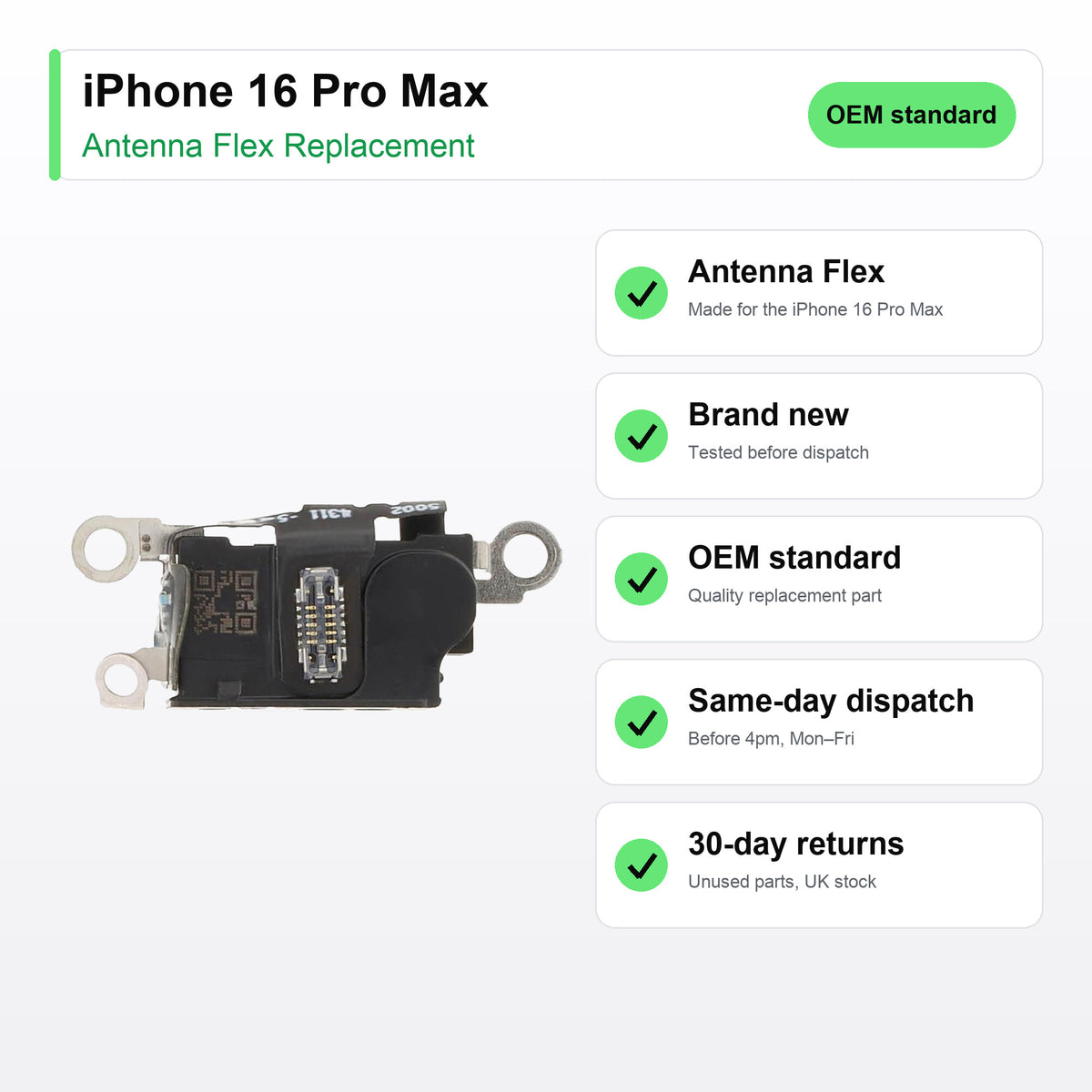 iPhone 16 Pro Max antenna flex key facts: brand new, tested, same-day UK dispatch