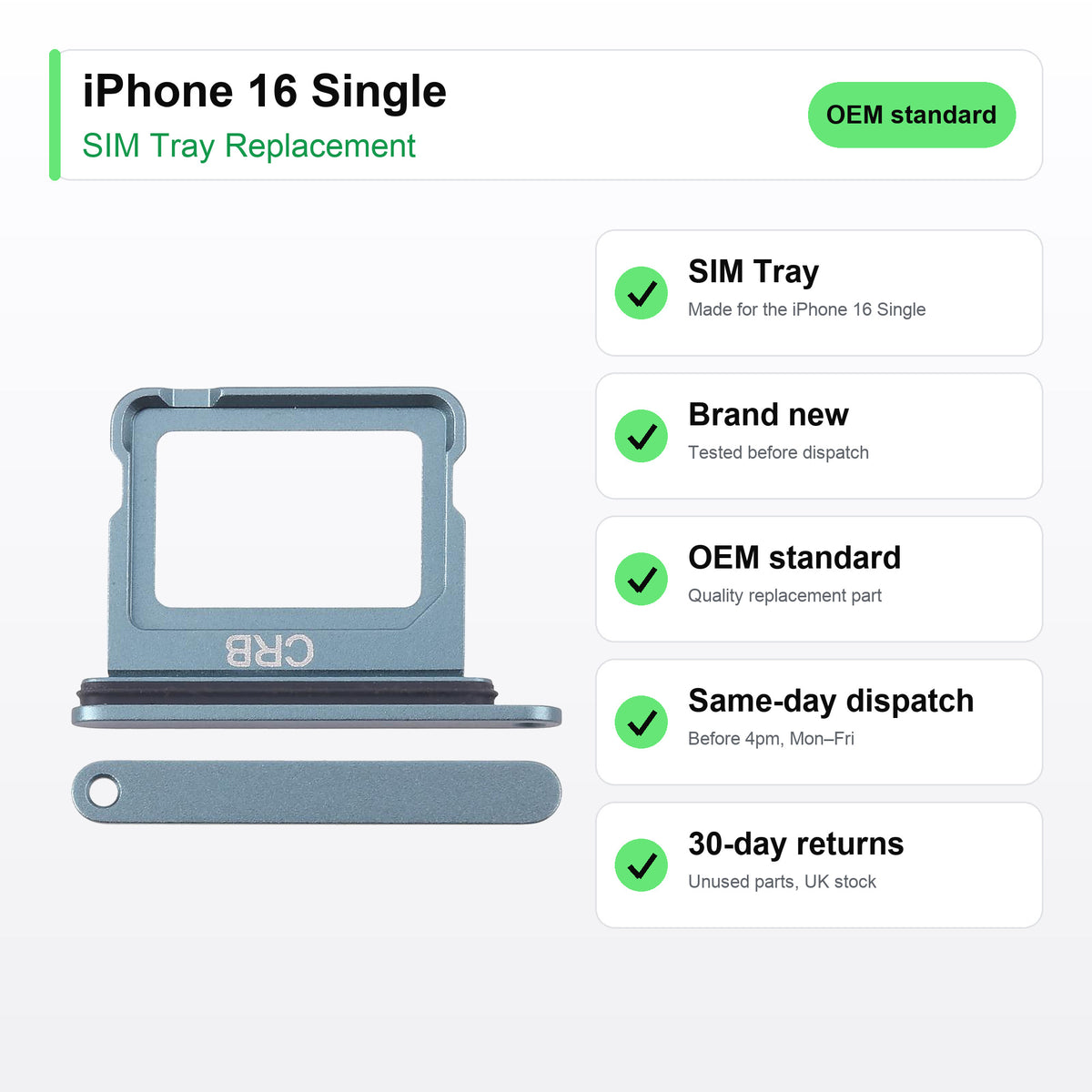 iPhone 16 Single SIM tray key facts: brand new, tested, same-day UK dispatch