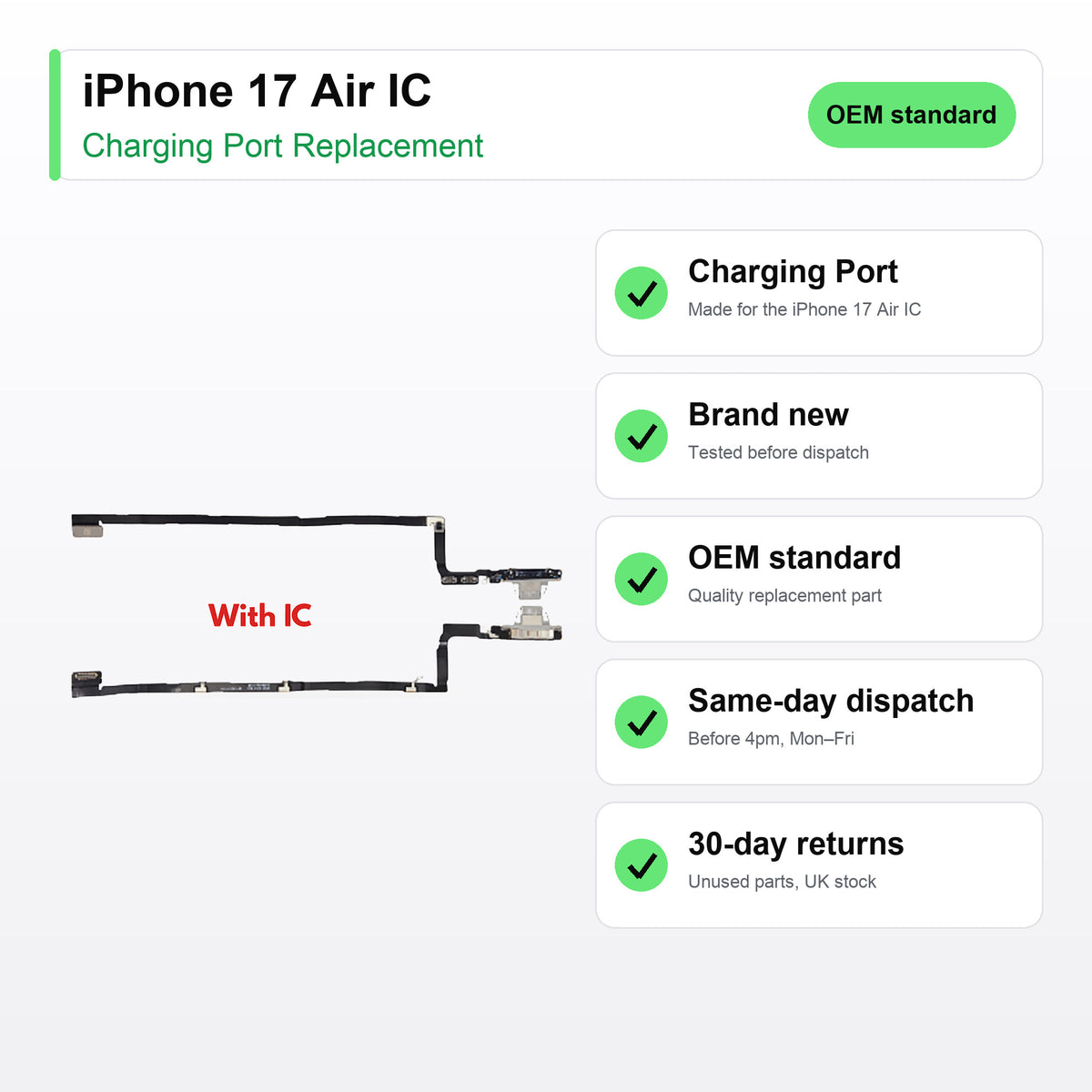iPhone 17 Air IC charging port key facts: brand new, tested, same-day UK dispatch