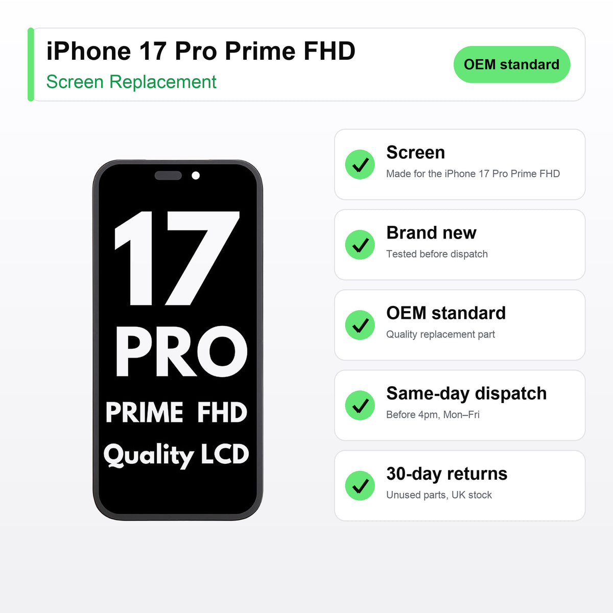 iPhone 17 Pro Prime FHD screen key facts: brand new, tested, same-day UK dispatch