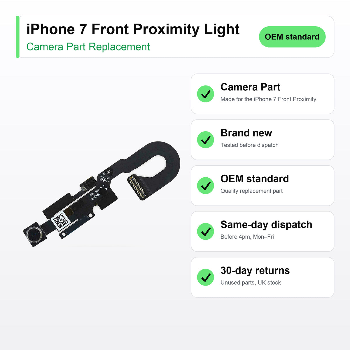 iPhone 7 Front Proximity Light camera lens key facts: brand new, tested, same-day UK dispatch